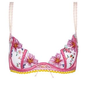 New! For Love And Lemons Plumeria Pink embroidered Floral Bra 51362